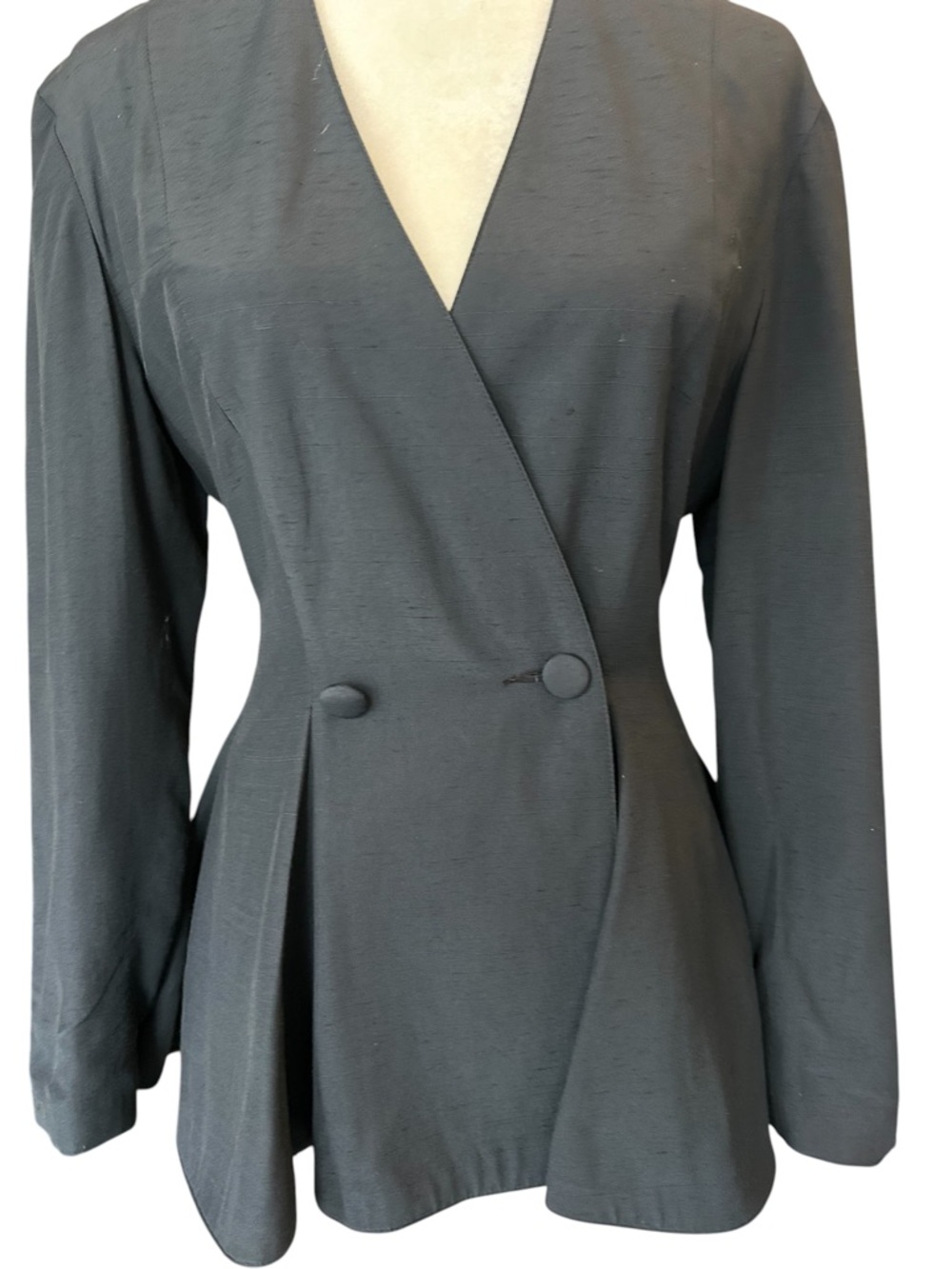 Vintage Louben Peplum Wrap Blazer Black Charcoal Tailored Minimalist - S - Picture 7 of 14
